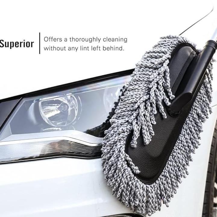 Super Soft Microfiber Car Duster for Car Cleaning with Extendable Handle | Car Cleaning Brush can use for Car, Office, Home, & Kitchen | Car Cleaning Duster - Grey