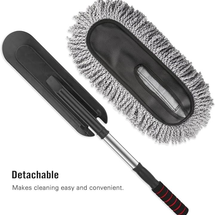 Super Soft Microfiber Car Duster for Car Cleaning with Extendable Handle | Car Cleaning Brush can use for Car, Office, Home, & Kitchen | Car Cleaning Duster - Grey