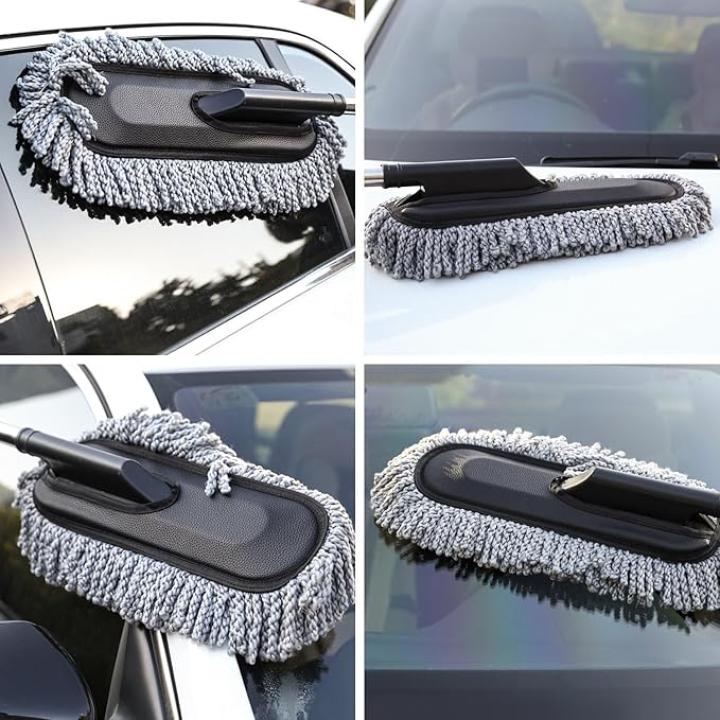 Super Soft Microfiber Car Duster for Car Cleaning with Extendable Handle | Car Cleaning Brush can use for Car, Office, Home, & Kitchen | Car Cleaning Duster - Grey