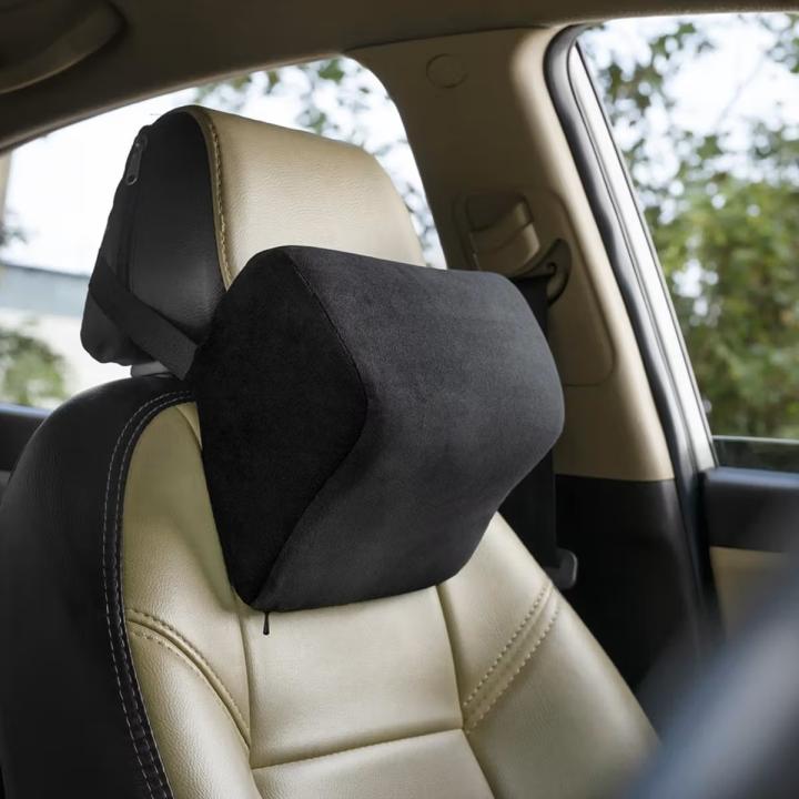 ASVA Orthopedic Neck Rest Pillow for Car Relieves Neck Pain | Headrest Pillow for Car Driving | Memory Foam Cushions for Head & Neck Support- 1 Pc (Large, Black Velvet))
