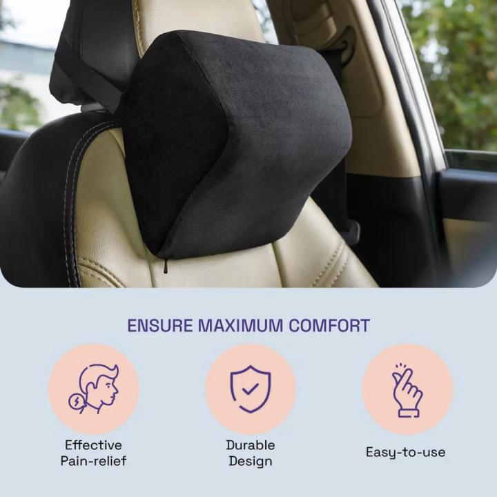 ASVA Orthopedic Neck Rest Pillow for Car Relieves Neck Pain | Headrest Pillow for Car Driving | Memory Foam Cushions for Head & Neck Support- 1 Pc (Large, Black Velvet))