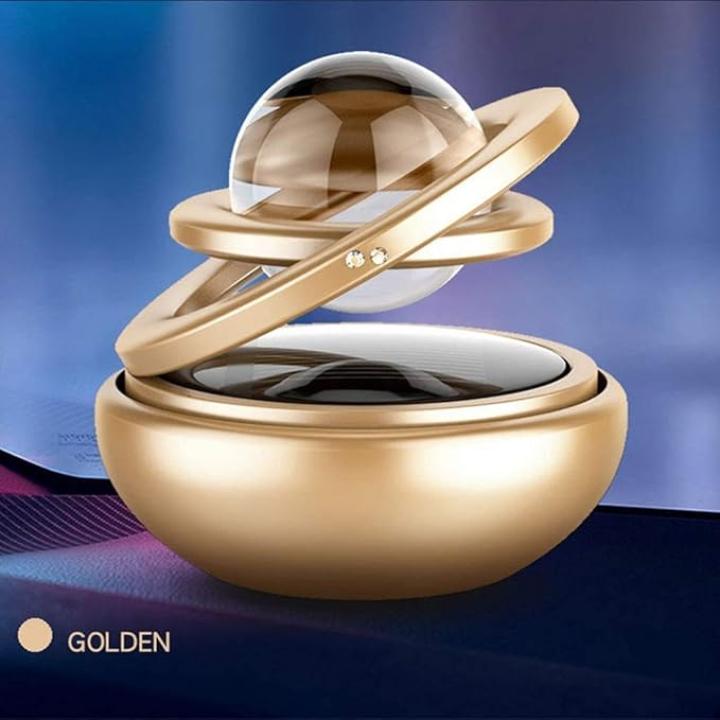 Solar Car Perfumes And Fresheners |Alloy metal Double Ring Crystal Auto Rotate Air Car Fresheners (Pack Of 1)+Tablet