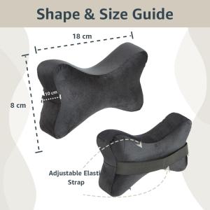 Car Headrest Pillow - Pack of 2 |100% Memory Foam - Neck Pain Relief | Cervical Pain Relief | Best for Long & Short Travel |Black Velvet, 17 x 27 x 9.5 Cm