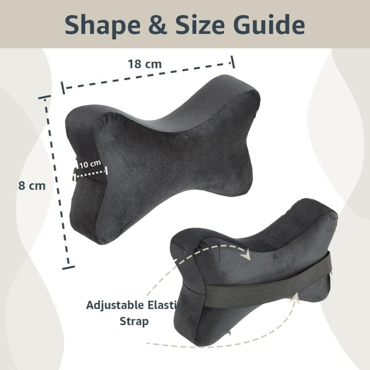Car Headrest Pillow - Pack of 2 |100% Memory Foam - Neck Pain Relief | Cervical Pain Relief | Best for Long & Short Travel |Black Velvet, 17 x 27 x 9.5 Cm