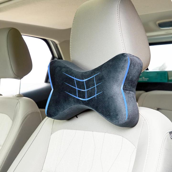 Car Headrest Pillow - Pack of 2 |100% Memory Foam - Neck Pain Relief | Cervical Pain Relief | Best for Long & Short Travel |Black Velvet, 17 x 27 x 9.5 Cm