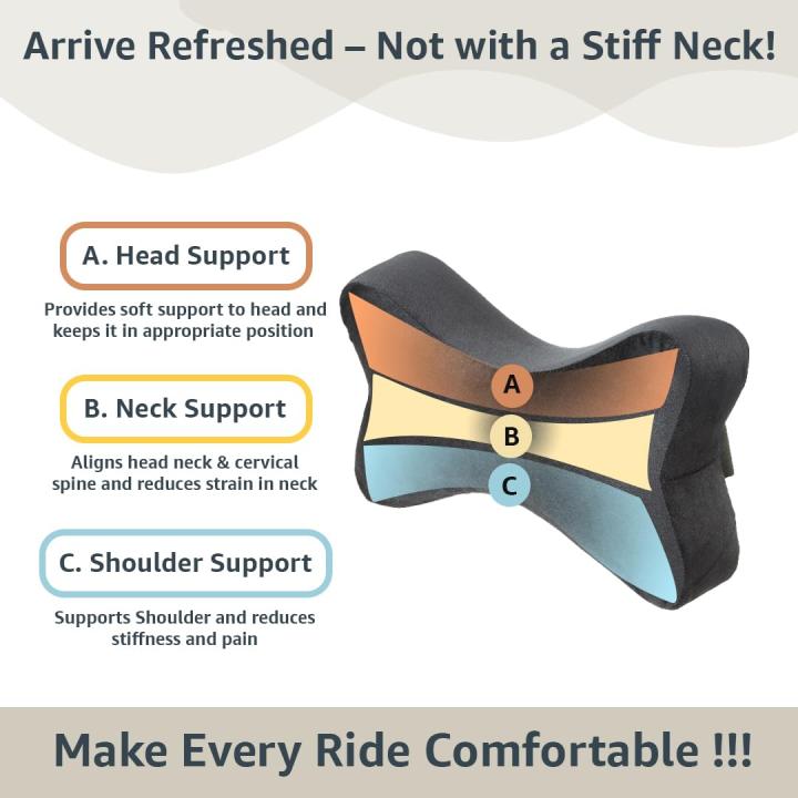 Car Headrest Pillow - Pack of 2 |100% Memory Foam - Neck Pain Relief | Cervical Pain Relief | Best for Long & Short Travel |Black Velvet, 17 x 27 x 9.5 Cm