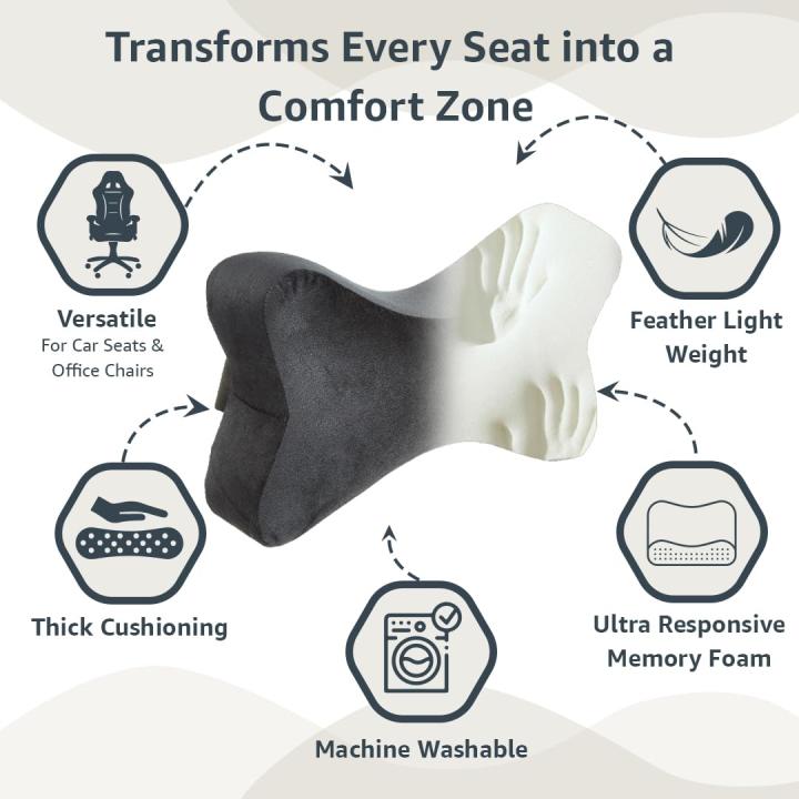 Car Headrest Pillow - Pack of 2 |100% Memory Foam - Neck Pain Relief | Cervical Pain Relief | Best for Long & Short Travel |Black Velvet, 17 x 27 x 9.5 Cm