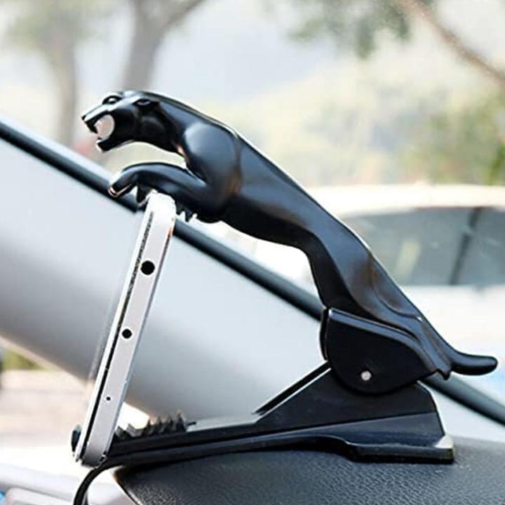 Jaguar Shape Car Phone Holder | Leopard Design | 360 Degree Adjustable Clip Stand | Black Colour | 1 Pc